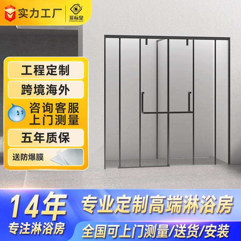 一字整体淋浴房一体式干湿分离家用玻璃隔断浴室简易洗澡房卫生间