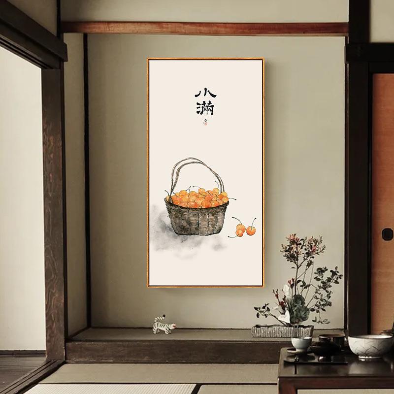 茶言观色禅意新中式水果装饰画日式壁画如意橙色柿子餐厅玄关挂画