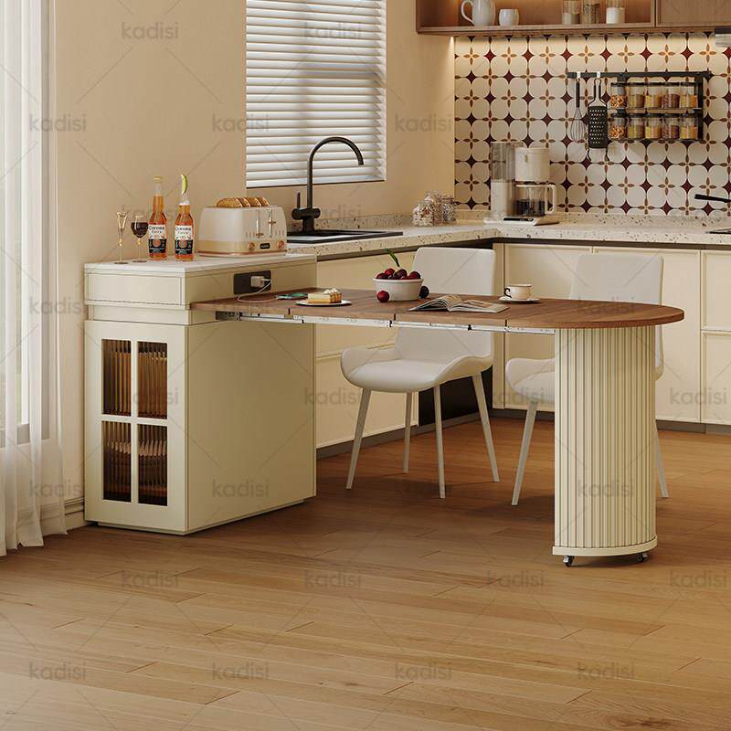 可折叠伸缩窄岛台餐桌椅组合家用小户型多功能一体可升降实木餐桌