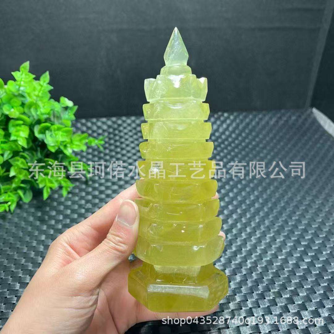 厂家直销天然原石黄水晶文昌塔办公室玄关书房摆件打磨工艺