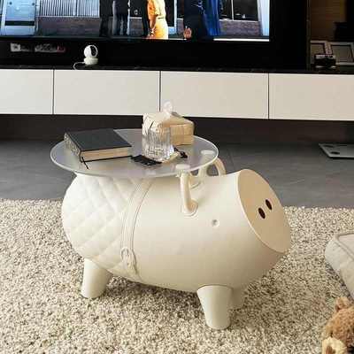 轻奢感客厅小户型创意摆件可收纳卡通小猪茶几迷你小茶几落地
