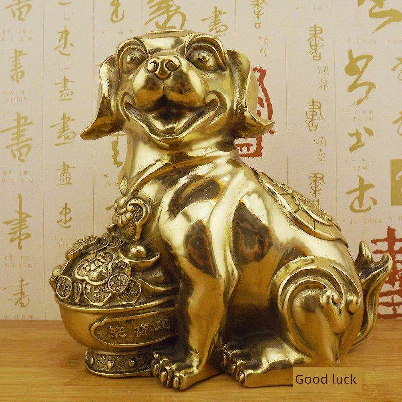 铜狗铜聚宝盆狗黄铜狗十二生肖狗招财铜狗工艺品家居客厅饰品摆件