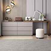 现代简约奶油色梳妆台收纳柜书桌床头柜一体瓢窗化妆桌转角桌妆镜