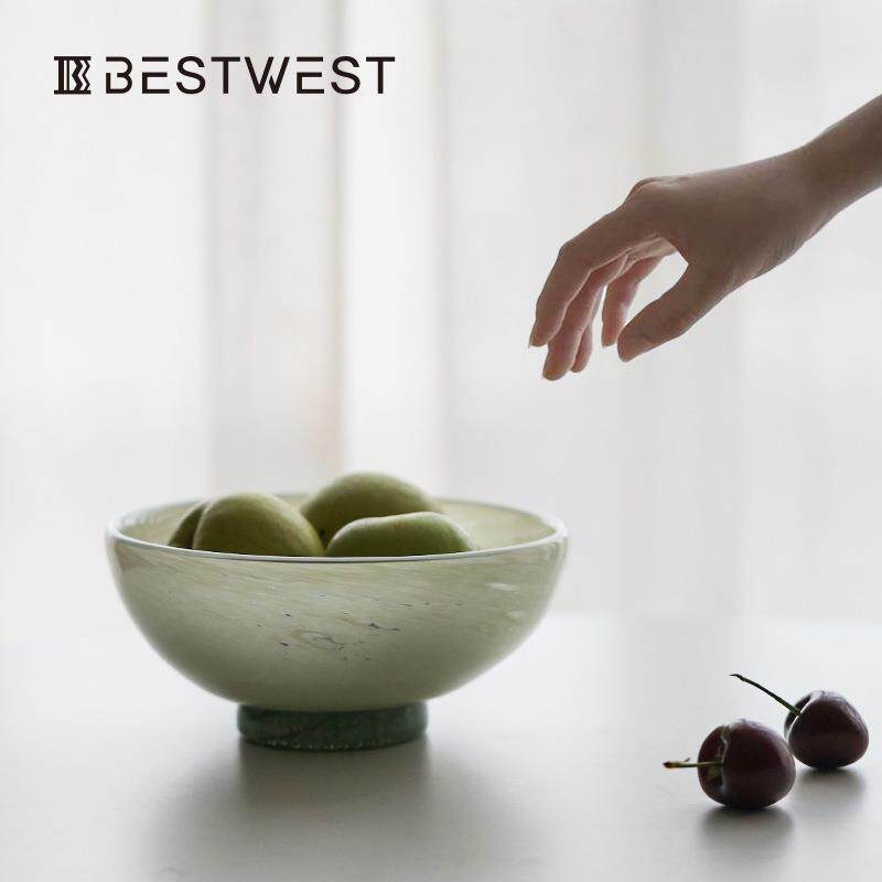 bestwest复古风个性网红玻璃水果盘艺术碗家用客厅实用干果盘