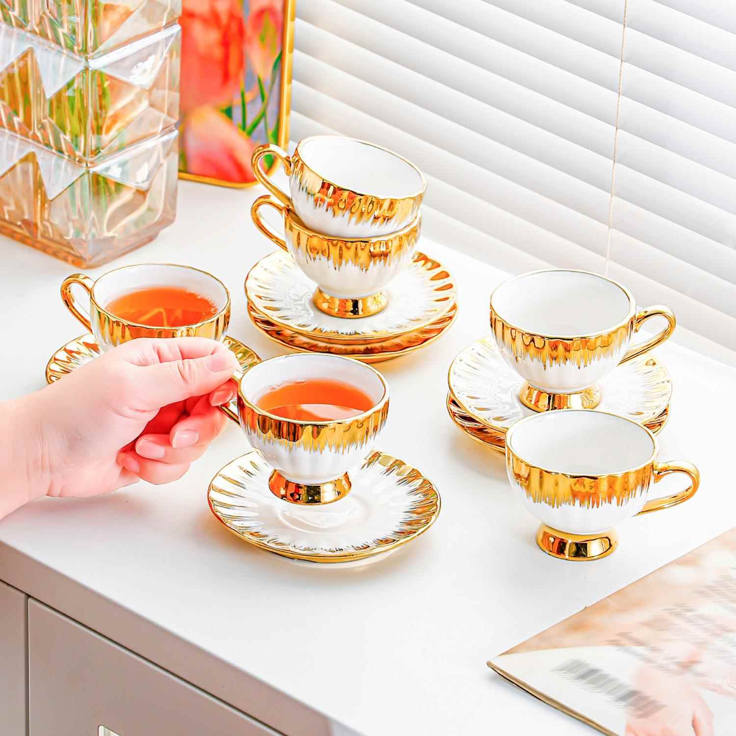 欧式茶杯套装电镀陶瓷金边咖啡杯子杯碟下午茶具陶瓷马克杯杯碟