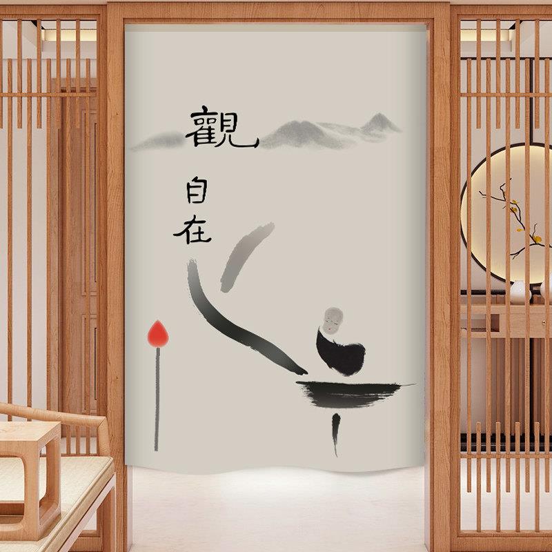 中国风门帘隔断窗覆古禅意挂帘客厅家用卧室玄关半截免打孔布帘子