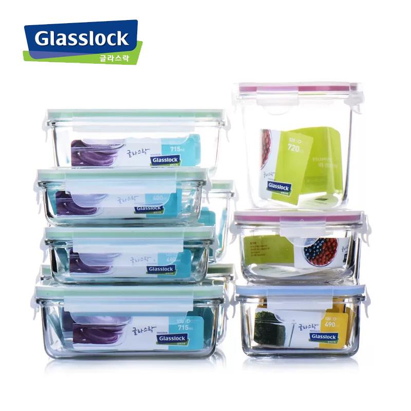 进口glasslock耐热钢化玻璃保鲜盒微波炉加热密封饭碗冰箱冷冻盒