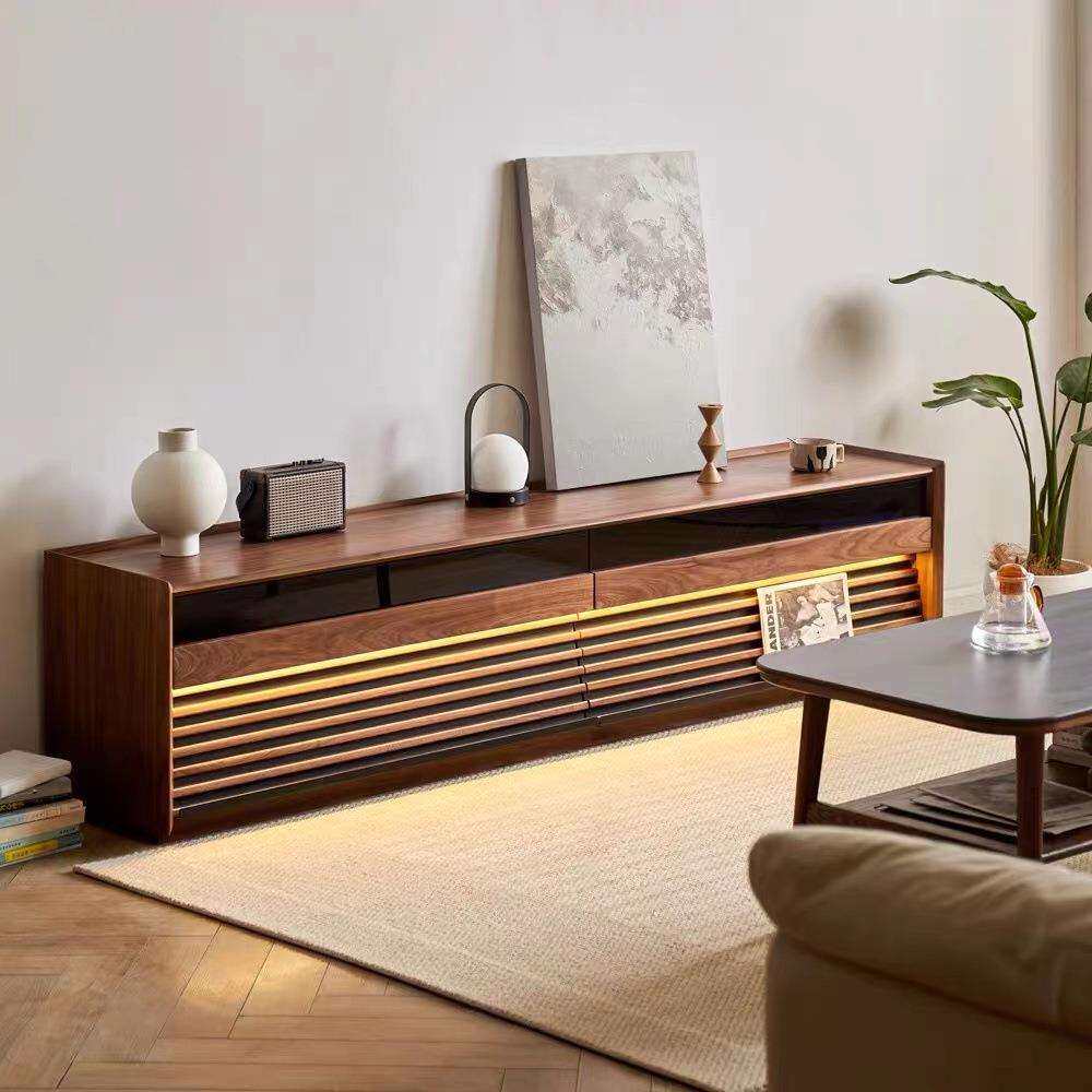 黑胡桃木电视柜全实木地台柜茶几组合北欧小户型原木现代简约