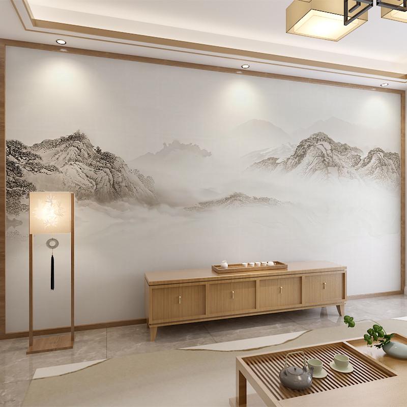 现代客厅山水画竹木纤维集成墙板电视背景墙3d沙发卧室床头护墙板