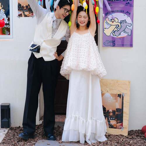仙气晨袍女高级感小个子订婚礼服裙生日party轻纱连衣裙领证登记