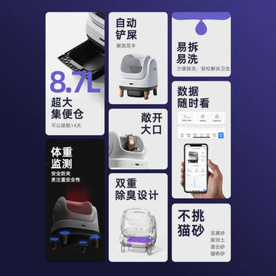 Petree北去全自动猫砂盆开放式智能清理猫厕所电动铲屎机大号除臭