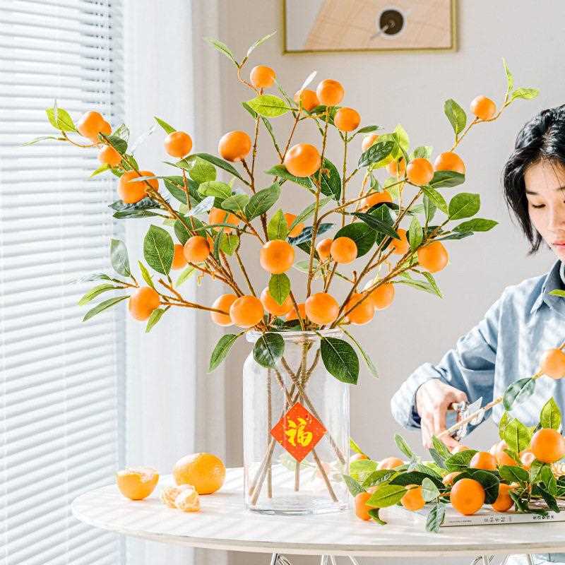 新款直销室内小桔子树枝仿真果橘子仿真花装饰花摆件假花餐桌插花