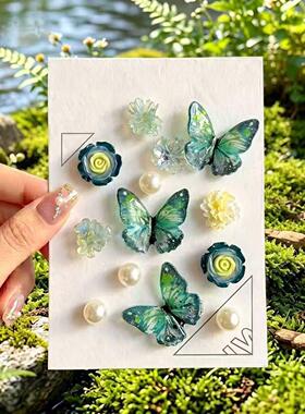 洞洞鞋配饰蓝色渐变蝴蝶鞋花级感立体花朵鞋扣可拆卸装饰
