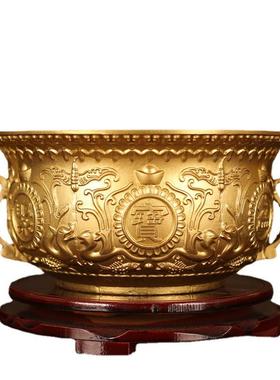 厂家全黄铜莲花如意聚宝盆加重加厚实心招财摆件客厅店铺装饰