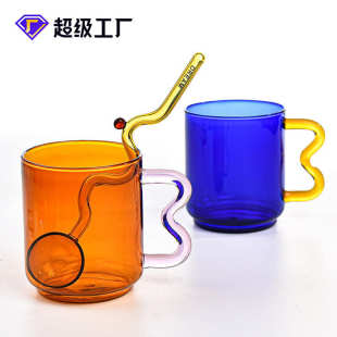 创意彩色玻璃杯水杯子带把手女生情侣办公室果汁咖啡杯早餐牛奶杯