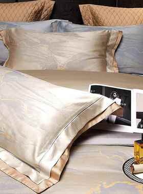 高端轻奢140S全棉纯棉四件套简约色织提花被套床单床上用品金蓝色