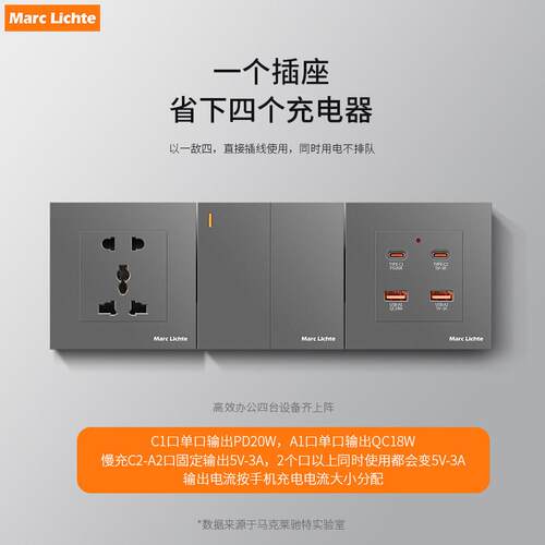 86型超级快充插座氮化镓20W快充USB+TYPEC手机充电通用插座面板
