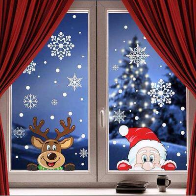 2025 Christmas Decoration Snow Stickers Santa Claus Elk Sno