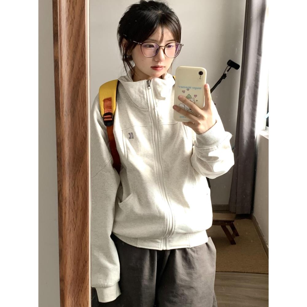 美式立领卫衣外套女秋季新款覆古小个子拉炼开衫短款夹克棒球服潮