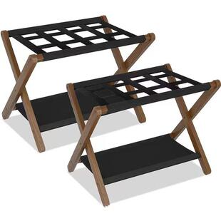 木制双层行李箱收纳架酒店卧室折叠分层行李鞋 实木收纳架 架落地式