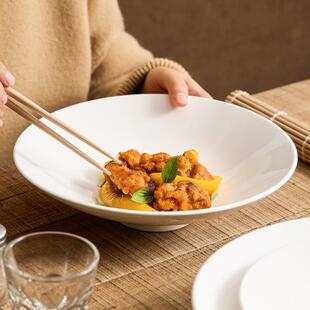 日式和风浅斗笠碗拉面碗大号白色陶瓷碗家用2025新款高档餐具汤盘