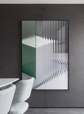 后现代简约装饰画客厅挂画创意抽象方块小众蓝色线条卧室走廊壁画