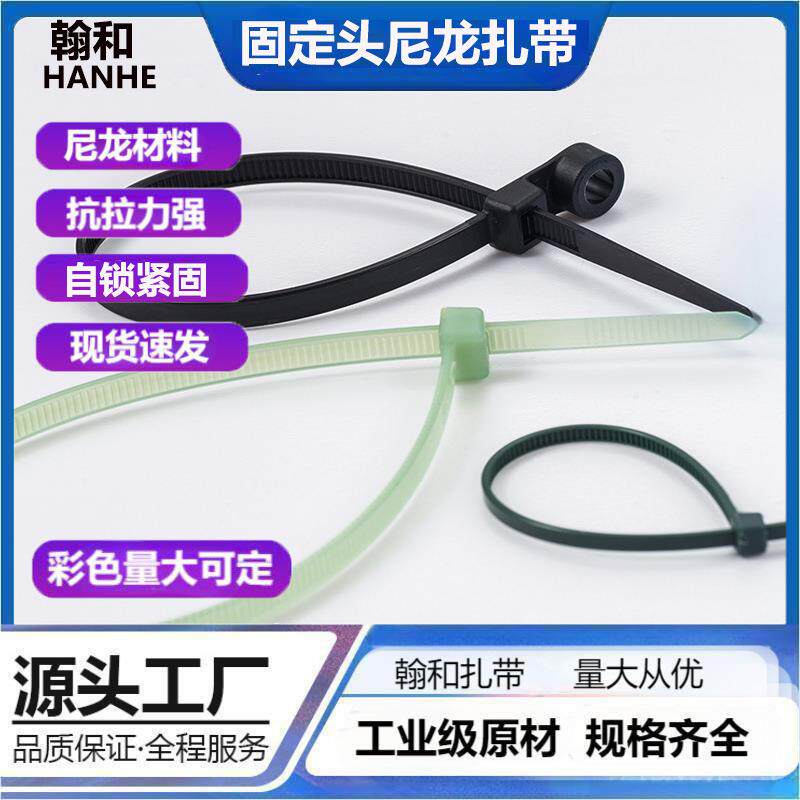 固定头尼龙扎带白色黑色螺丝孔绑带锁紧耐高温自锁紧固扎线带捆绑