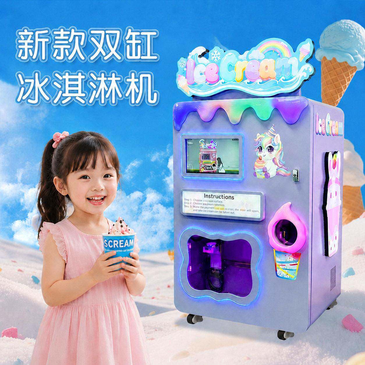 赤兔新款升级双缸全自动冰淇淋机商用自助无人雪糕机冰激凌售卖机