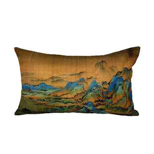 高档宋学此青绿千里靠江山鹤图九色鹿瑞国风中式抱枕靠只垫腰枕山