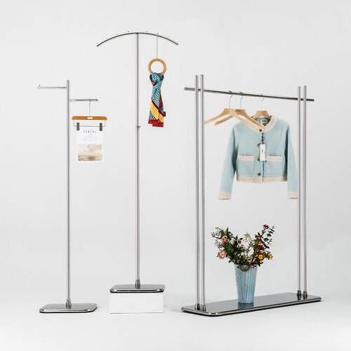 服装店展示架陈列架落地式不锈钢侧挂衣架中岛正挂橱窗女装店货架
