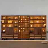 新中式 黑胡桃实木整面墙书柜组合落地客厅极简博古架收纳架置物架