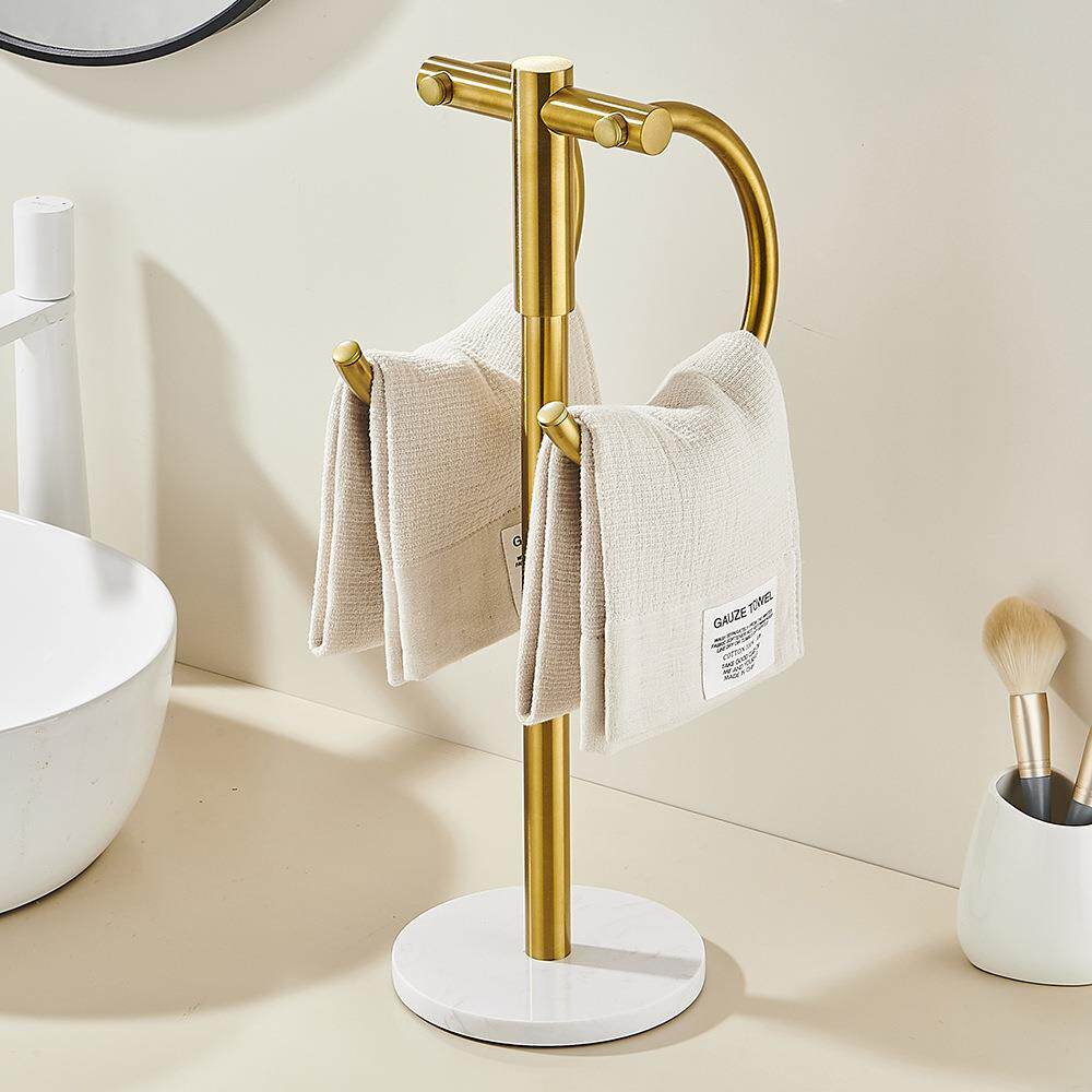 2026新站立式不锈钢毛巾环家用落地式毛巾杆洗脸池大理石双毛巾架