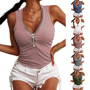 Women's zipper vest top T-shirt