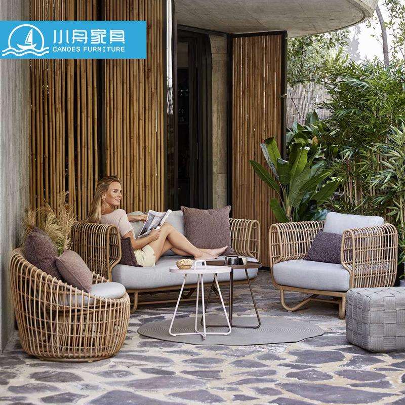 户外沙发庭院花园酒店创意藤竹沙发茶几组合室外露台现代藤编家具