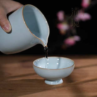 汝窑汝瓷手抓高级感大容量茶海分茶器月牙公杯加厚天青陶瓷公道杯