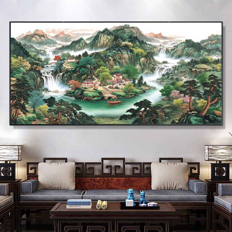2026聚宝盆山水画办公室挂画字画国画靠山客厅沙发背景墙装饰壁画
