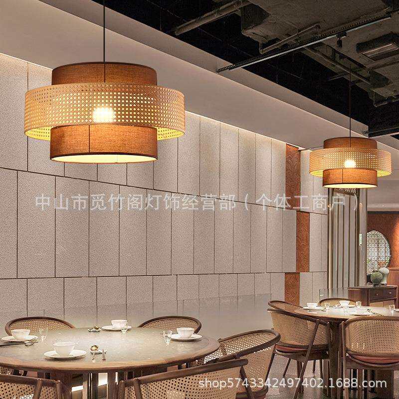 新中式吊灯餐饮店禅意中国风复古古典民宿茶室卧室中古客厅布艺灯