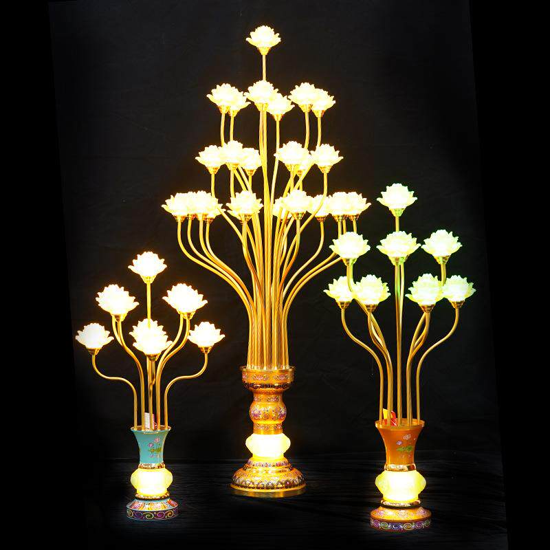 新款客厅高大型落地莲花灯水琉璃树脂莲花寺院LED供灯装饰摆件