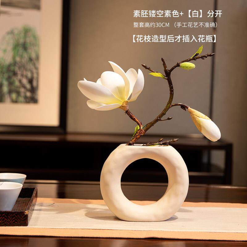 正品中式套客水莲花玉仿真假花艺陶瓷瓶装摆设厅餐桌花装饰盆景摆