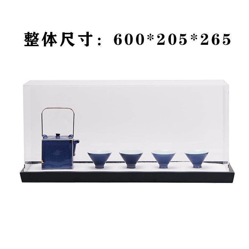 创意新中式金属禅意蓝色陶瓷茶具透明亚克力罩子桌面套装组合摆件