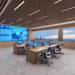 指挥中心控科制台弧形木钢监控台制技感调度台会议桌fg694中控操