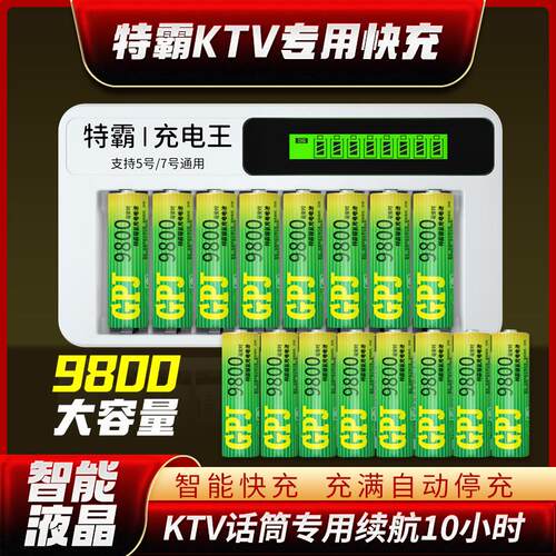 GPJ特霸话筒充电电池5号7号充电器套装大容量KTV麦克风可充电电池