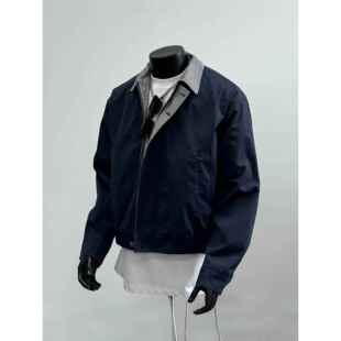 撞色格纹翻领工装 美式 极简宽松休闲藏青夹克外套男潮 Daily Home