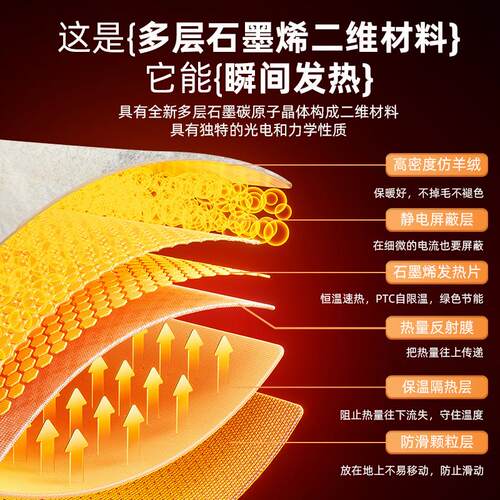 【可拆洗】石墨烯电热地毯客厅地暖垫家用卧室发热地毯加热取暖垫