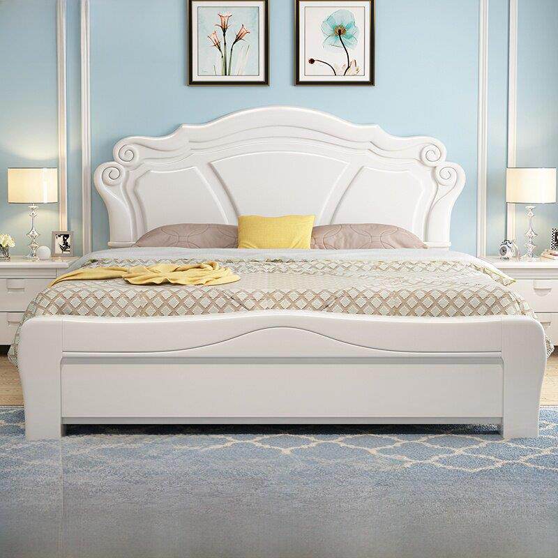 白色实木床1.8米双人床1.5米主卧欧式田园公主床简约气压储物婚床