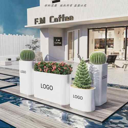 户外不锈钢花箱铁艺可移动外摆花盆花槽隔断坐凳花架发光餐饮围栏