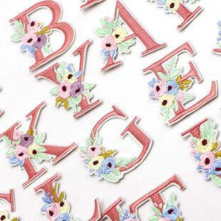 1PC Pink Flower Letter Embroidery Patches Iron On Letters Pa
