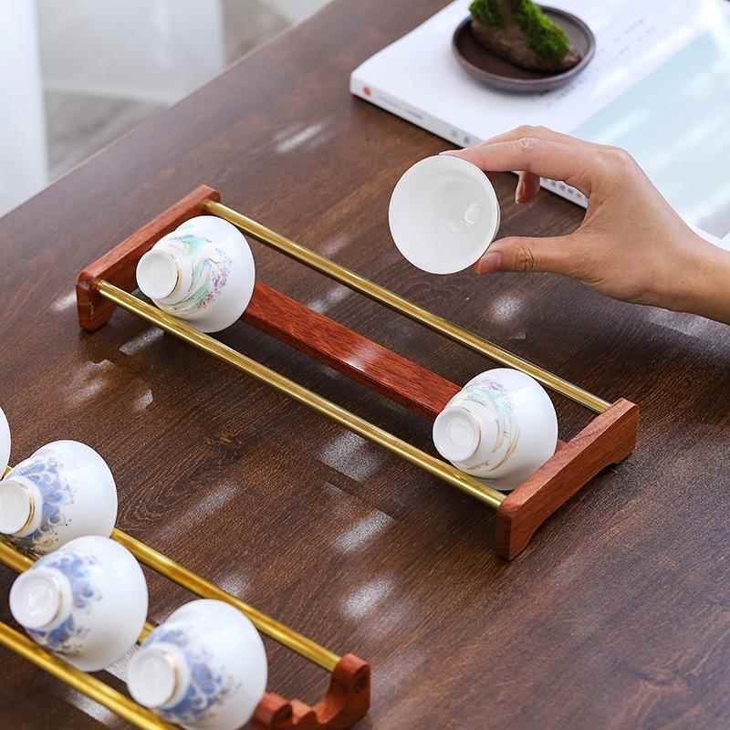 黑檀铜木茶杯架茶道杯子收纳架晾杯架茶杯垫杯托茶具配件