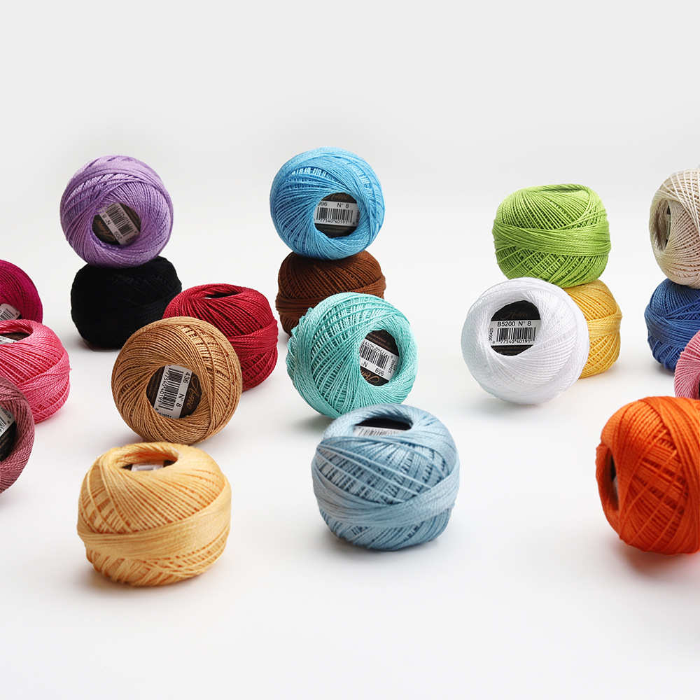 双丝光烧毛8号全棉蕾丝线钩针手编线10克球 Cotton Pearl Thread