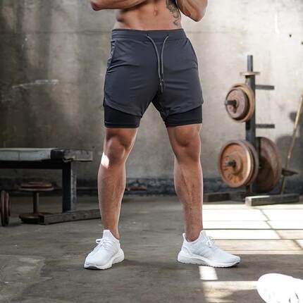 Men's running shorts, outdoor multi pocket double-layer